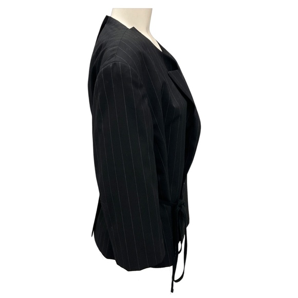 YOHJI YAMAMOTO BLACK PINSTRIPED WOOL JACKET - Picture 2 of 4
